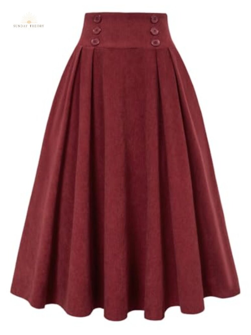 Pleated A-Line Midi Skirt High Waist Flared Swing Skirt
